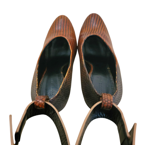 Celine Brown Lizard Platform Ankle Strap Heels Pumps 36.5 (US 6.5) Phoebe Philo - Picture 11 of 12